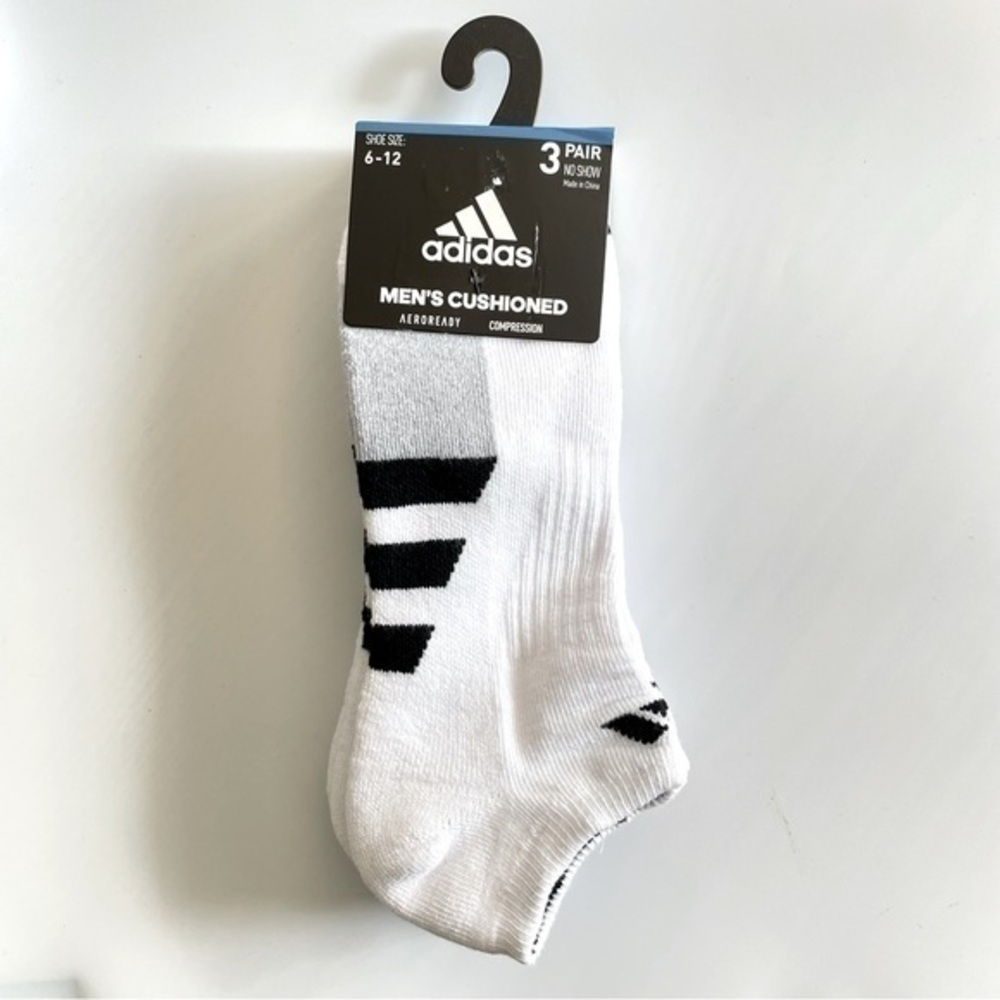 Adidas Men’s no show socks 3 pack size 6-12 white black gray